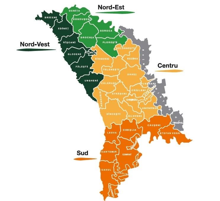 Harta Moldovei pe regiuni 2024